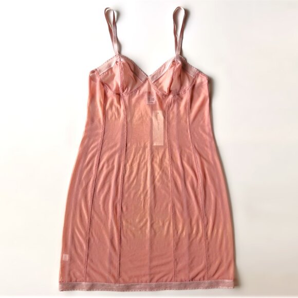 DKNY Pink Mesh Slip Shapewear size Small, Adjustable Straps, Knee Length - Picture 1 of 6